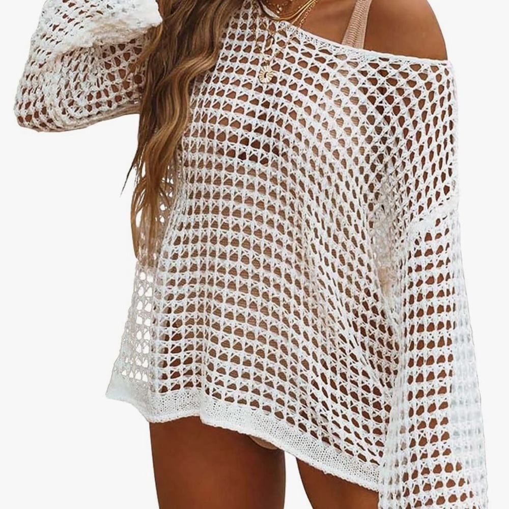 White knit swimsuit coverup